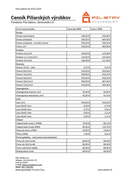 Cenník Píla Sabinov PIL-STAV