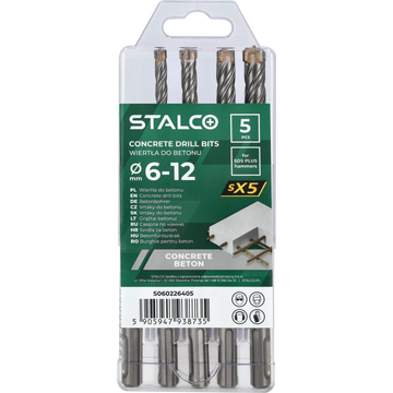 STALCO-Vrtáky do betónu SX5 SDS-PLUS - 6,0 - 12,0 mm , 5 kusov