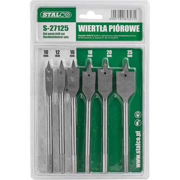 STALCO-Vrtáky do dreva ploché - O10,0 - O25,0 mm ; 6 prvkov
