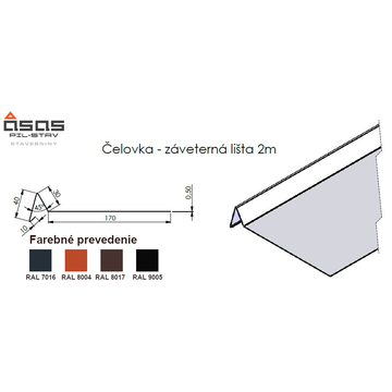 PIL Čelovka (záveterná lišta) 2m, RAL 9005